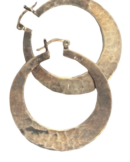 Vintage 1.5”  Hammered Sterling Silver 925 Hoop Earrings