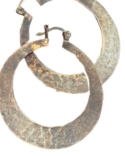 Vintage 1.5”  Hammered Sterling Silver 925 Hoop Earrings