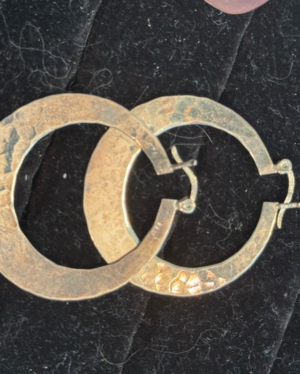 Vintage 1.5”  Hammered Sterling Silver 925 Hoop Earrings