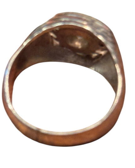 Mens Vintage Sterling Silver Ring with Clear CZ Rhinestone 1970s
