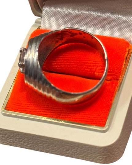 Mens Vintage Sterling Silver Ring with Clear CZ Rhinestone 1970s