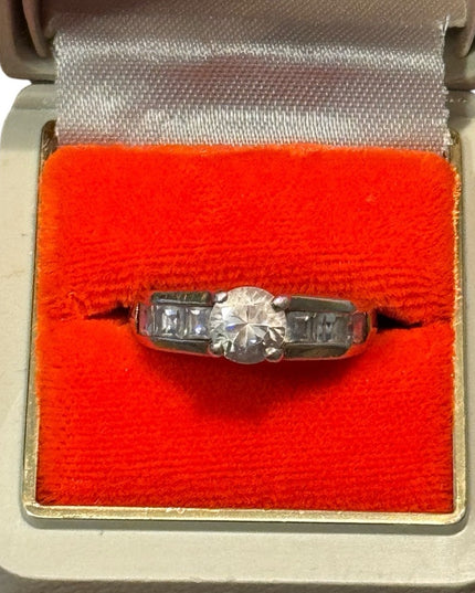 Vintage Sterling Silver 925 Women's Gold Plate Engagement Ring CZ