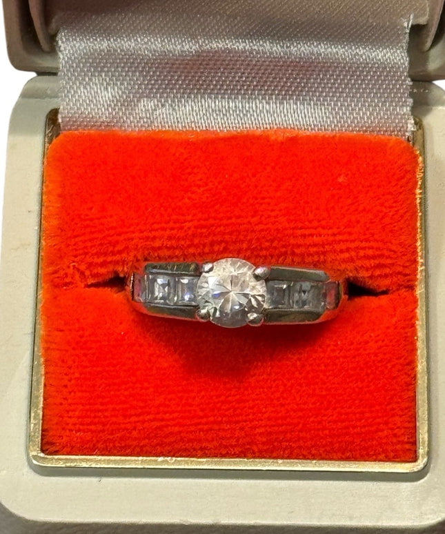 Vintage Sterling Silver 925 Women's Gold Plate Engagement Ring CZ