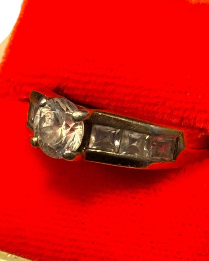 Vintage Sterling Silver 925 Women's Gold Plate Engagement Ring CZ