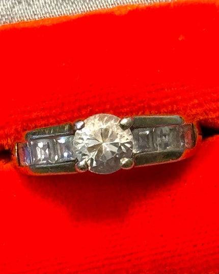 Vintage Sterling Silver 925 Women's Gold Plate Engagement Ring CZ