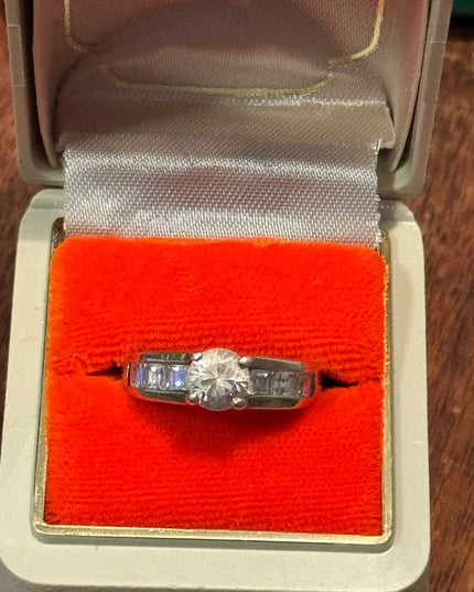 Vintage Sterling Silver 925 Women's Gold Plate Engagement Ring CZ