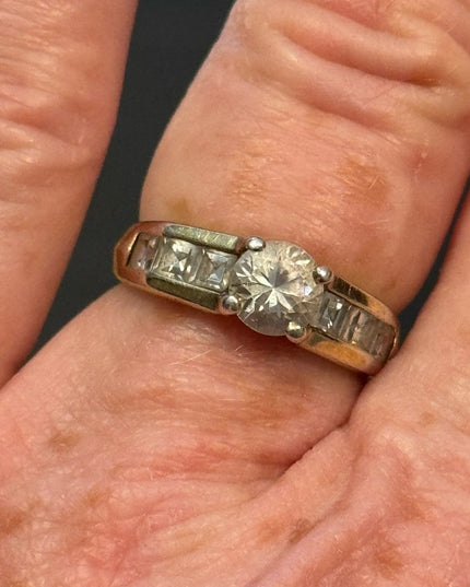 Vintage Sterling Silver 925 Women's Gold Plate Engagement Ring CZ