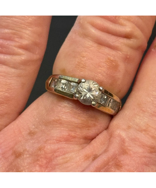 Vintage Sterling Silver 925 Women's Gold Plate Engagement Ring CZ