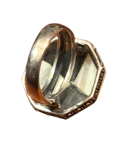 Elegant Vintage Mother of Pearl MOP Sterling Silver 925 Hematite Ring