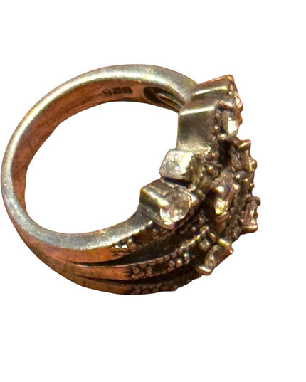 Vintage Sterling Silver 925 Women's Brutalist Cluster Ring Crystal Accents