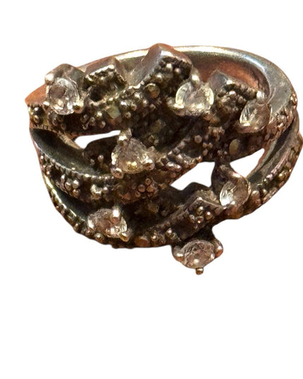 Vintage Sterling Silver 925 Women's Brutalist Cluster Ring Crystal Accents