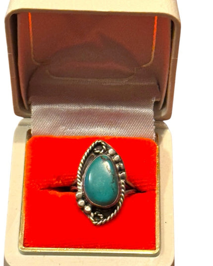 Vintage Sterling Silver Southwestern 925 Fancy Handmade Turquoise Ring