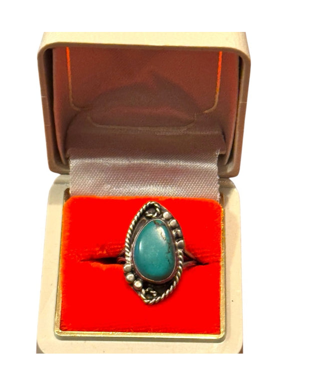Vintage Sterling Silver Southwestern 925 Fancy Handmade Turquoise Ring