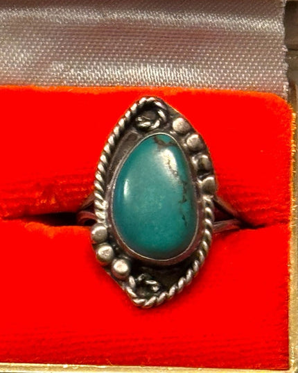 Vintage Sterling Silver Southwestern 925 Fancy Handmade Turquoise Ring