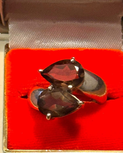 Elegant Vintage Sterling Silver 925 Smokey Topaz Bypass Gemstone Ring