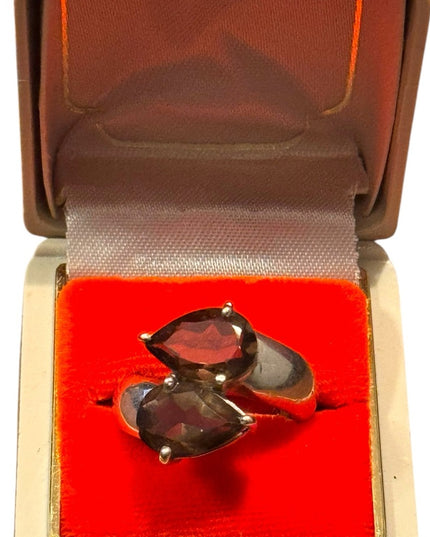 Elegant Vintage Sterling Silver 925 Smokey Topaz Bypass Gemstone Ring