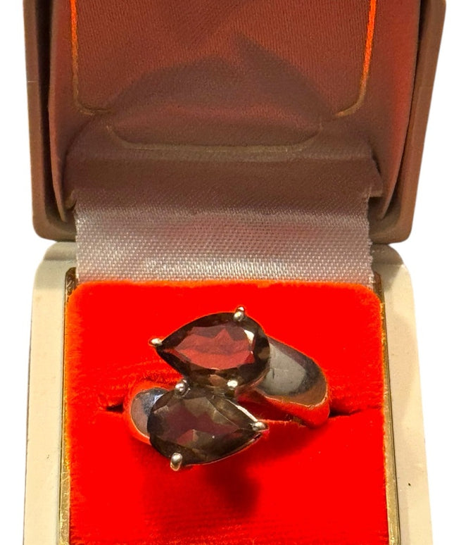 Elegant Vintage Sterling Silver 925 Smokey Topaz Bypass Gemstone Ring