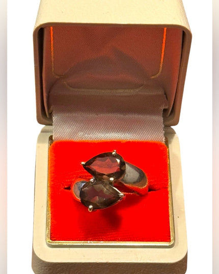 Elegant Vintage Sterling Silver 925 Smokey Topaz Bypass Gemstone Ring