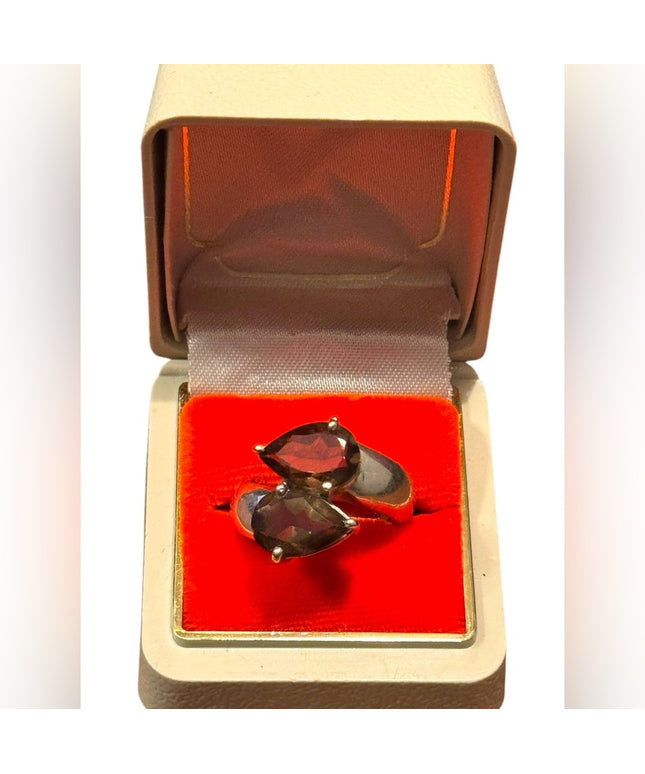Elegant Vintage Sterling Silver 925 Smokey Topaz Bypass Gemstone Ring
