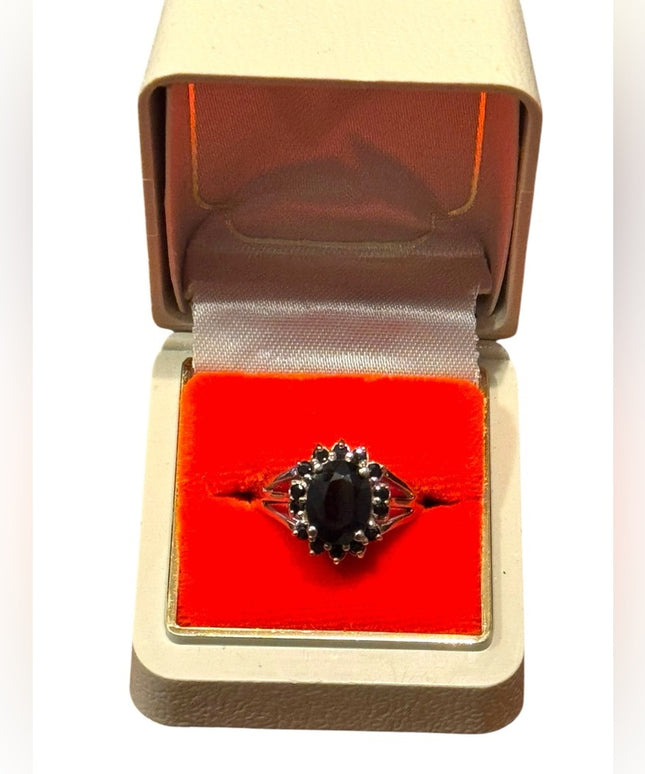 Elegant Vintage Sterling Silver 925 Simulated Sapphire Women's Ring