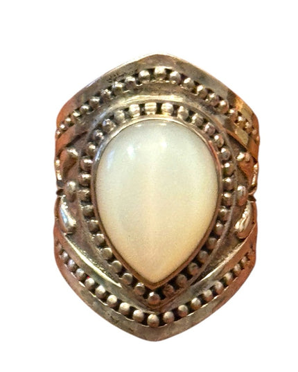 Elegant Vintage Sterling Silver 925 MOP HQ Saddle Women's Ring
