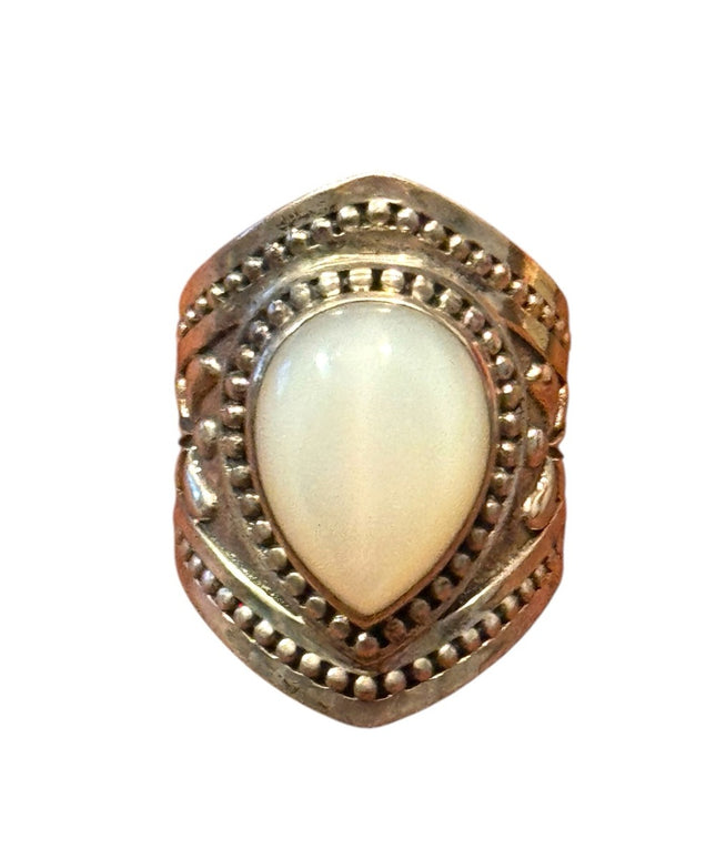 Elegant Vintage Sterling Silver 925 MOP HQ Saddle Women's Ring