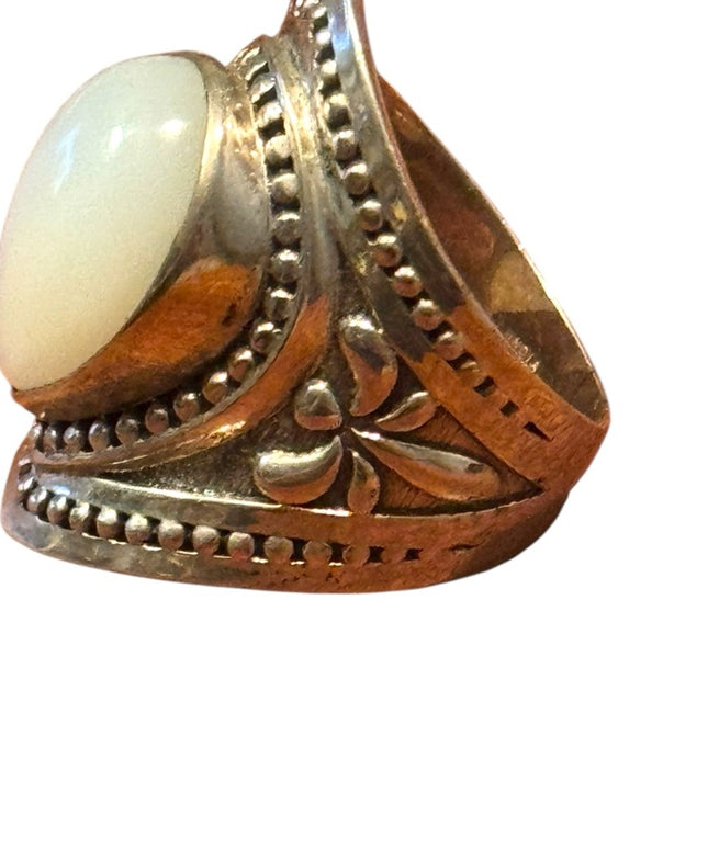 Elegant Vintage Sterling Silver 925 MOP HQ Saddle Women's Ring