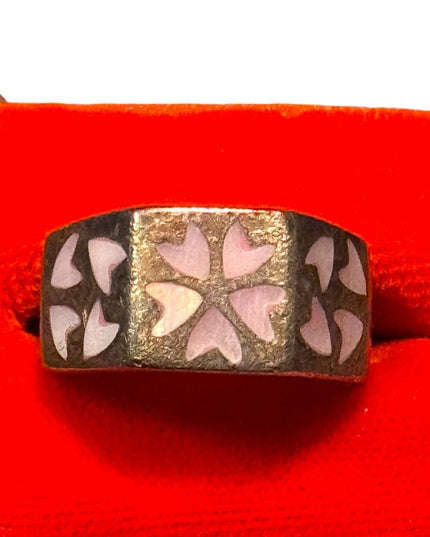 Vintage Sterling Silver 925 MOP  Pink Heart Ring