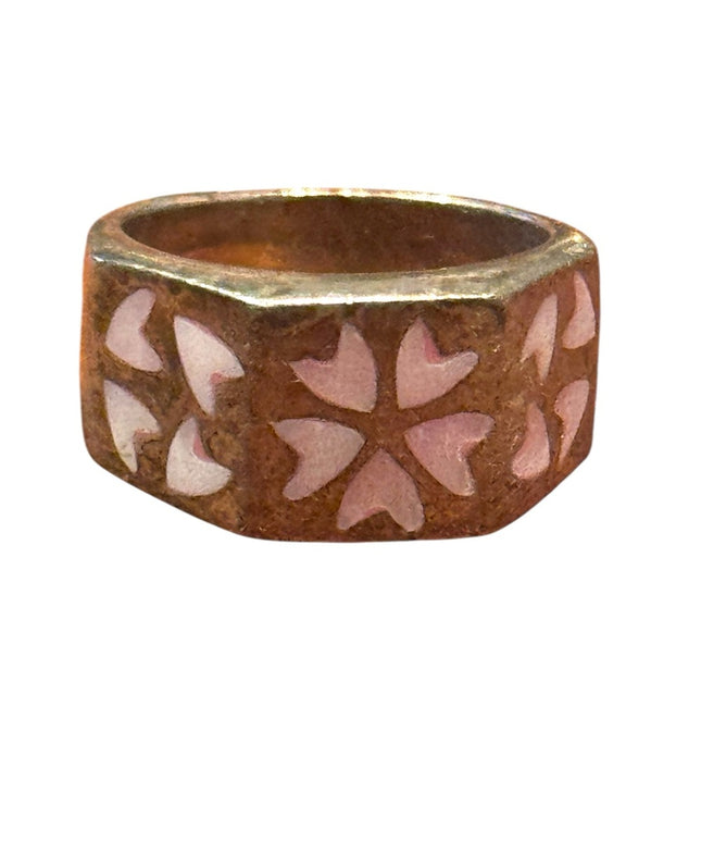 Vintage Sterling Silver 925 MOP  Pink Heart Ring