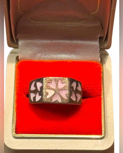 Vintage Sterling Silver 925 MOP  Pink Heart Ring