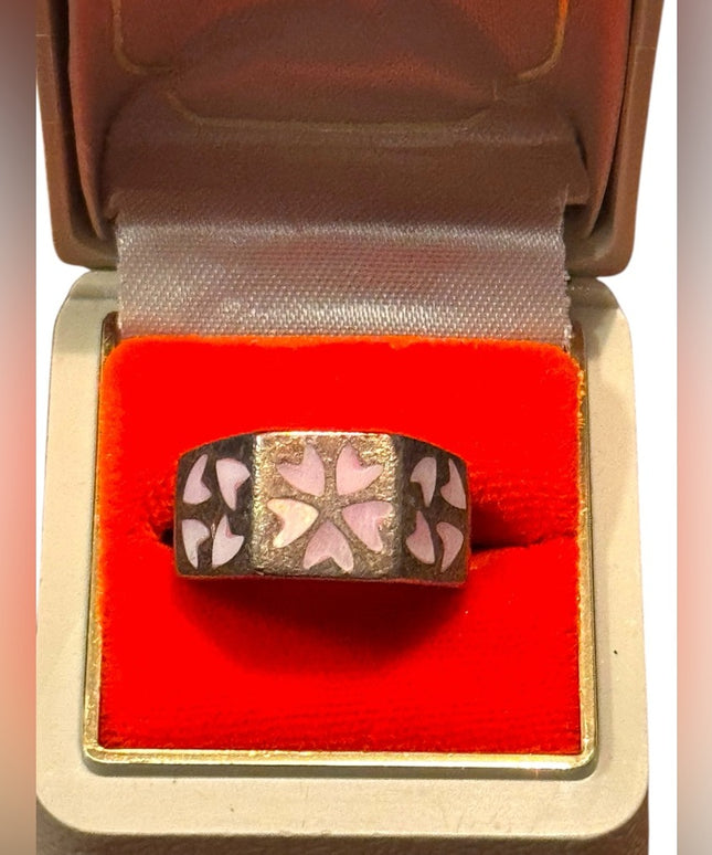 Vintage Sterling Silver 925 MOP  Pink Heart Ring