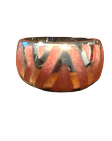 Vintage Enameled Pink Sterling Silver 925 Cigar Band Women's Ring