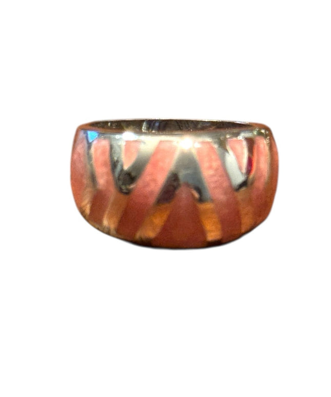 Vintage Enameled Pink Sterling Silver 925 Cigar Band Women's Ring