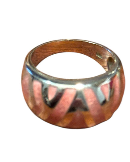 Vintage Enameled Pink Sterling Silver 925 Cigar Band Women's Ring