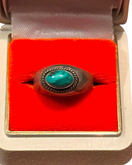 OLD Vintage Native American Handmade Sterling Silver 925 Malachite Stone Ring