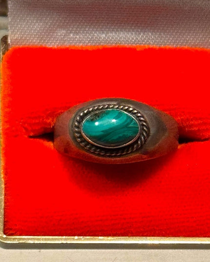 OLD Vintage Native American Handmade Sterling Silver 925 Malachite Stone Ring