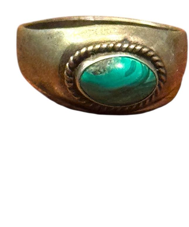 OLD Vintage Native American Handmade Sterling Silver 925 Malachite Stone Ring