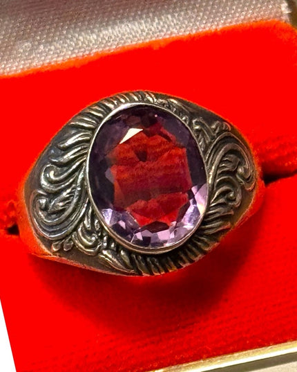Mens Womens Vintage Handmade Amethyst Fancy Gemstone Sterling Silver 925 Ring