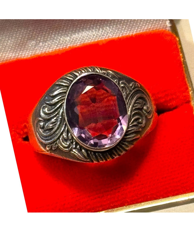 Mens Womens Vintage Handmade Amethyst Fancy Gemstone Sterling Silver 925 Ring