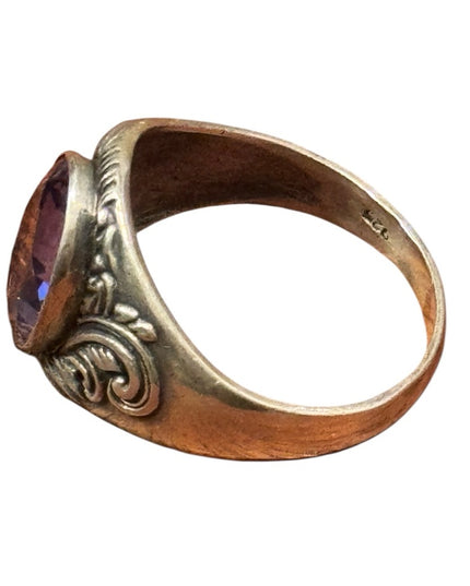 Mens Womens Vintage Handmade Amethyst Fancy Gemstone Sterling Silver 925 Ring
