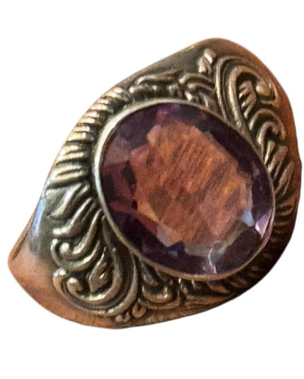 Mens Womens Vintage Handmade Amethyst Fancy Gemstone Sterling Silver 925 Ring
