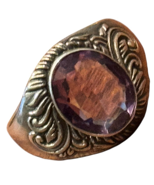 Mens Womens Vintage Handmade Amethyst Fancy Gemstone Sterling Silver 925 Ring