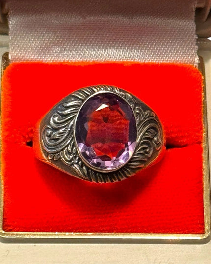 Mens Womens Vintage Handmade Amethyst Fancy Gemstone Sterling Silver 925 Ring
