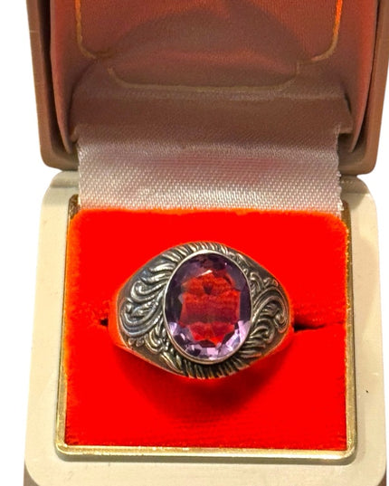Mens Womens Vintage Handmade Amethyst Fancy Gemstone Sterling Silver 925 Ring