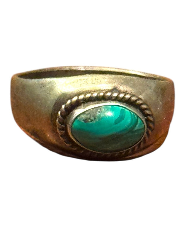 OLD Vintage Native American Handmade Sterling Silver 925 Malachite Stone Ring