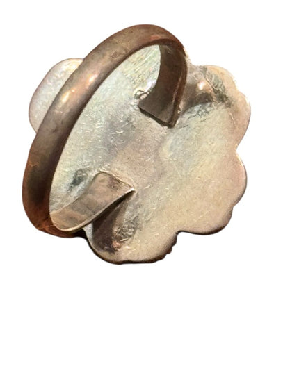 Vintage Handmade Scrollwork Sterling 925 Silver Moonstone Floral Ring