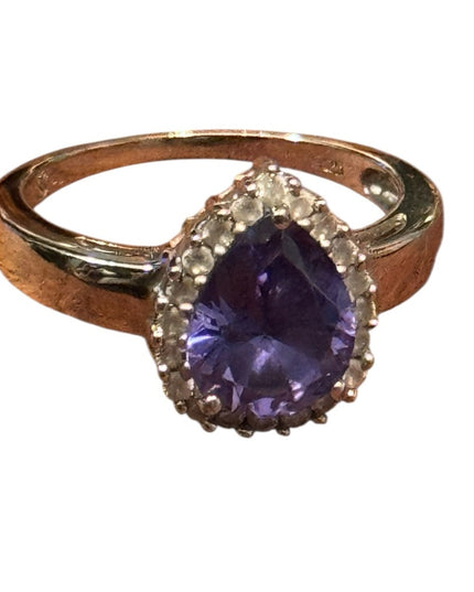 Lovely Sterling Silver Purple CZ  Teardrop Ring