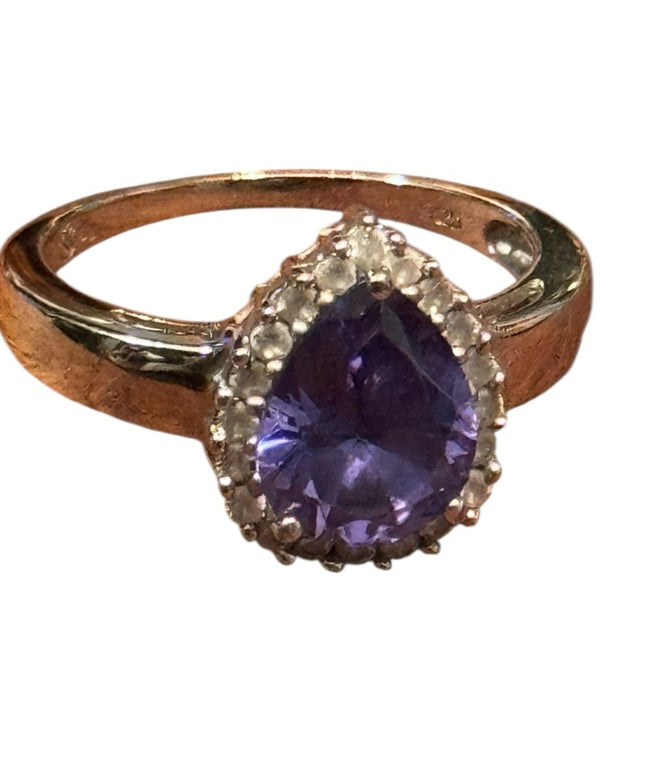 Lovely Sterling Silver Purple CZ  Teardrop Ring