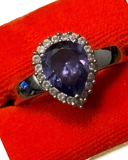 Lovely Sterling Silver Purple CZ  Teardrop Ring