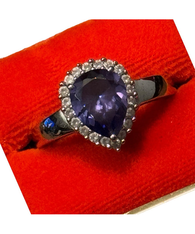 Lovely Sterling Silver Purple CZ  Teardrop Ring
